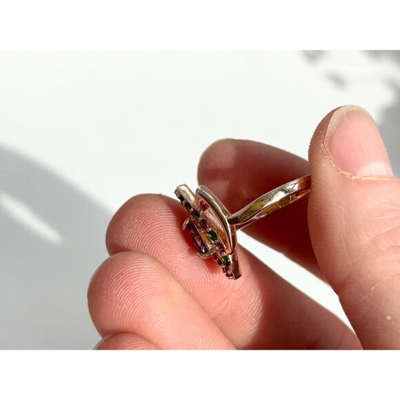 Rose Gold Sterling Silver Center Teardrop Gemstone Vintage Ring - sz 8 - Picture 10 of 10